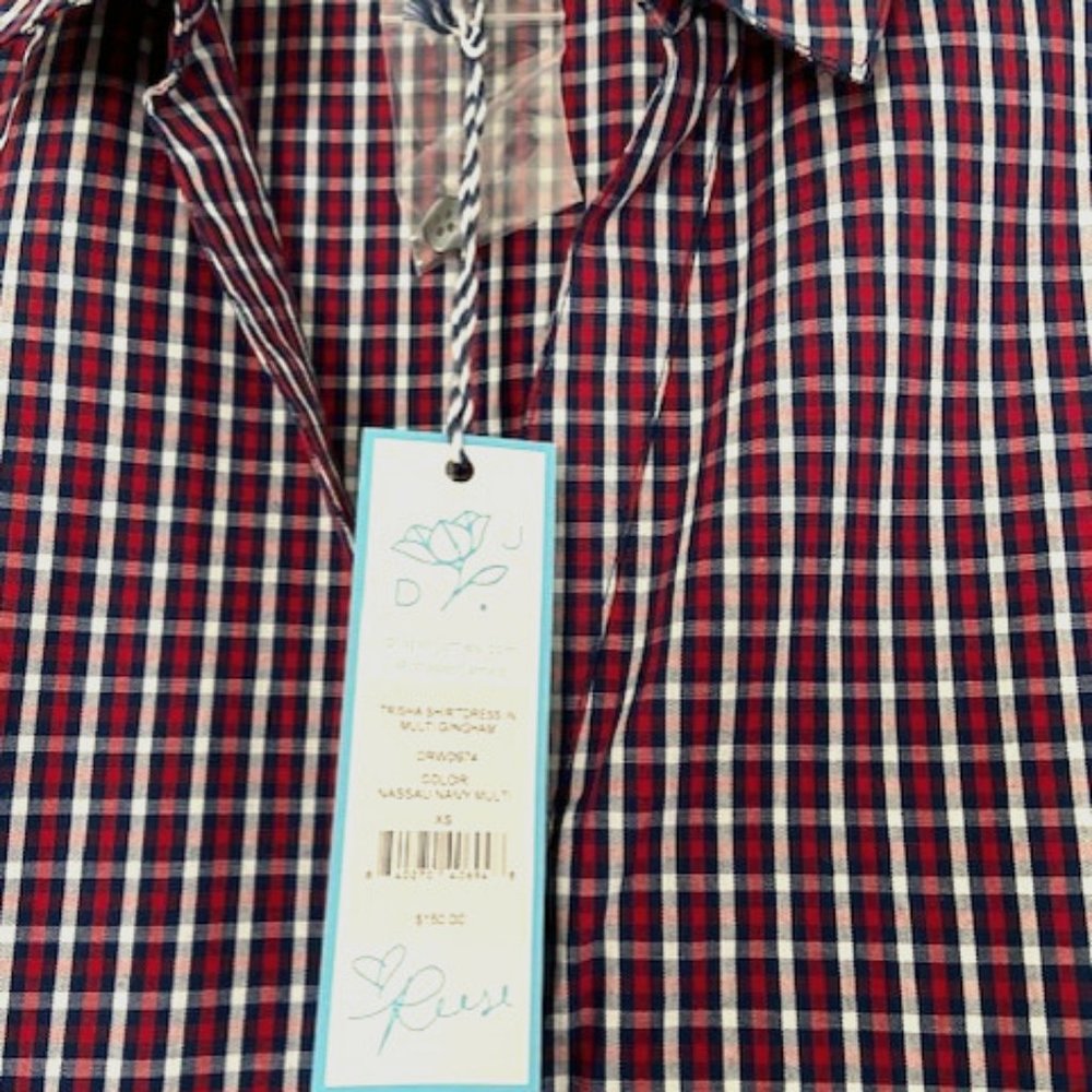 Draper James Trisha Shirtdress Gingham Multi Navy Red White Plaid Size XS NWT